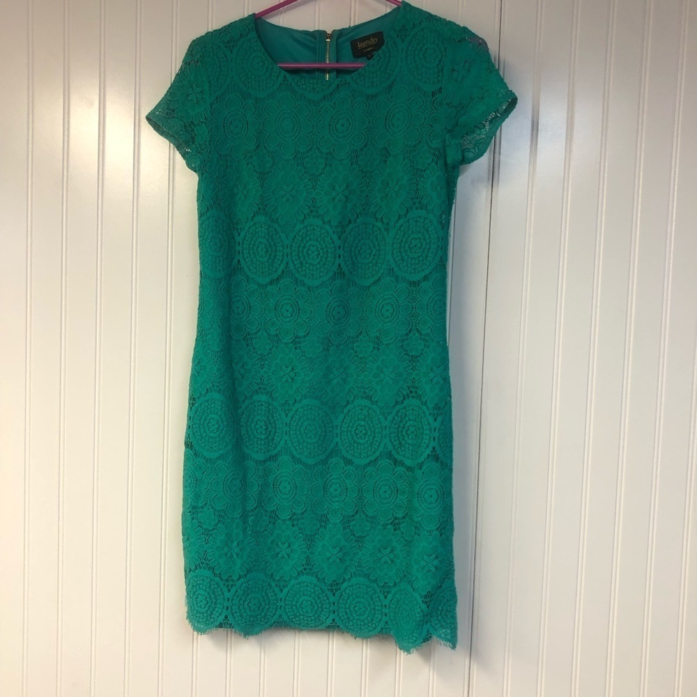 Laundry by Shelli Segal Lace Short Sleeve Sheath Dress Green Size 2 Mini Zip Up
